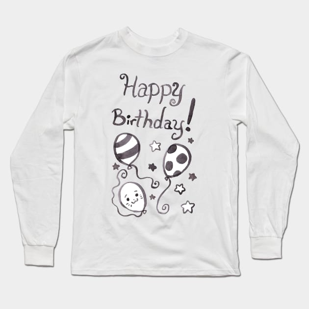 Watercolor Happy Birthday Balloons Long Sleeve T-Shirt by saradaboru